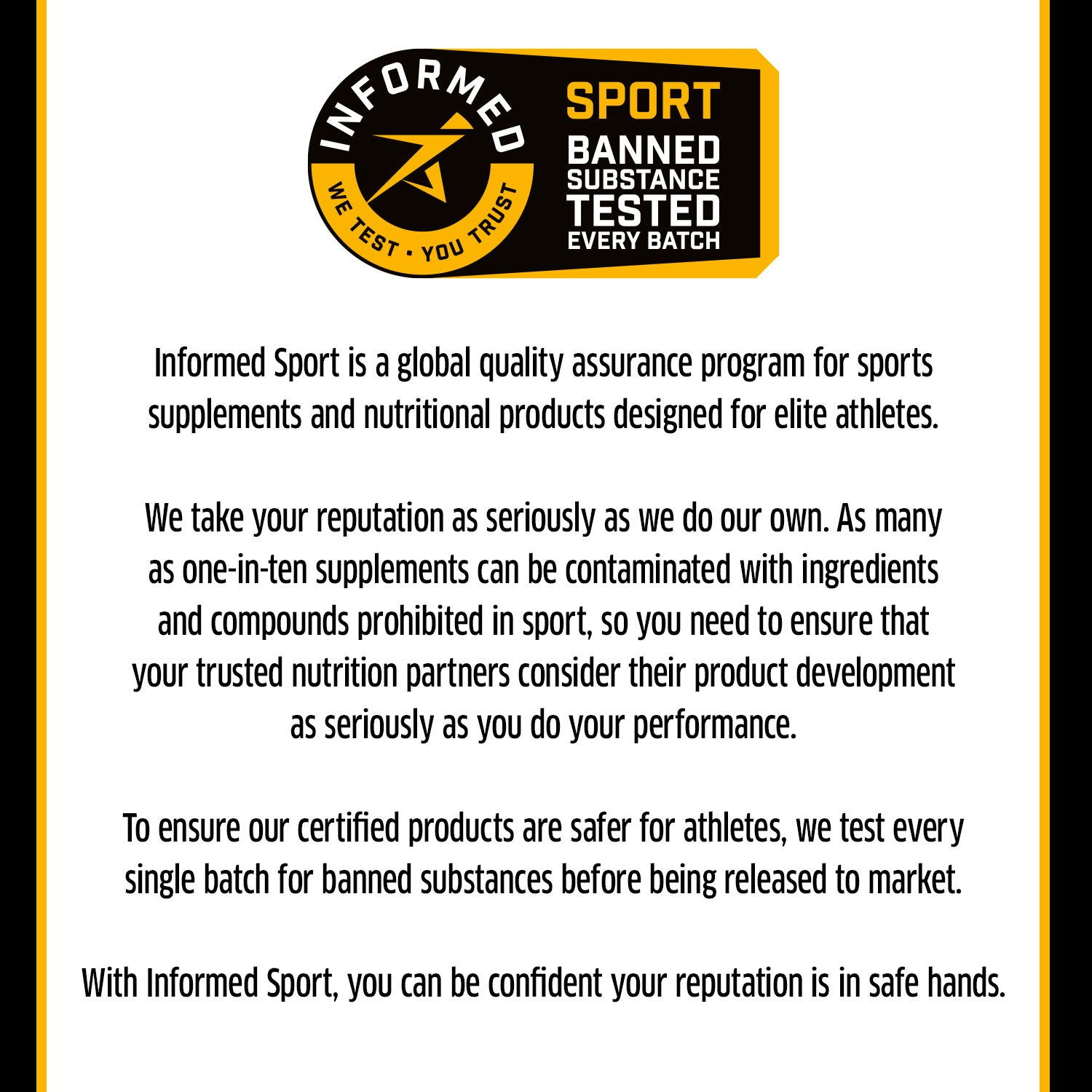 Informed Sport quality assurance program for sports supplements with text on a white background
