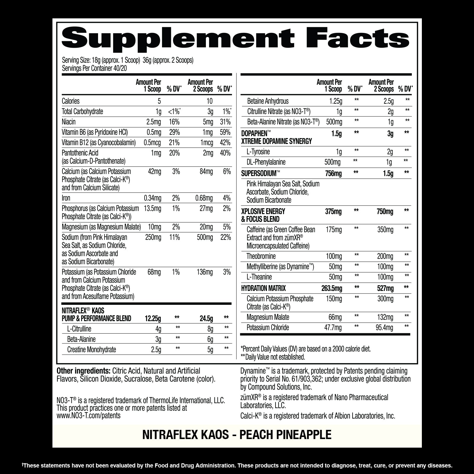NITRAFLEX KAOS Supplement Facts