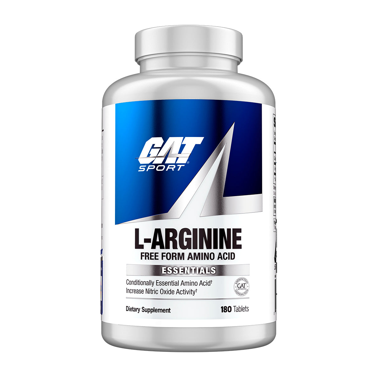 Supplement bottle labeled 'L-Arginine' by GAT Sport on a white background