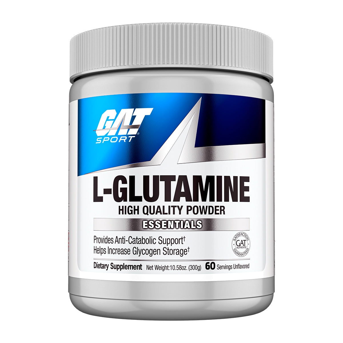 GAT Sport L-Glutamine supplement container on a white background